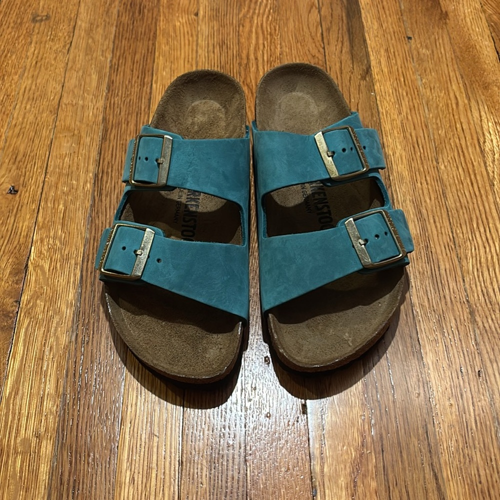 Birkenstock Arizona Biscay Blue Narrow Leather US 7 WD - Picture 2 of 5